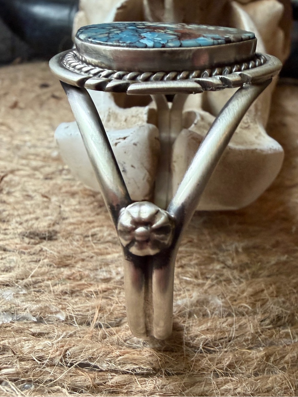 Donavan Skeet Sterling Silver Golden Hills Turquoise Matrix Cuff Bracelet - Picture 7 of 13